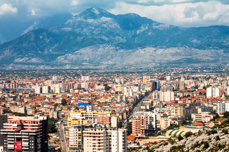 A view of Shkoder city under the mountains, Albania - Europe.の写真素材