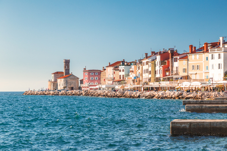 Piran town on Adriatic sea, one of major tourist attractions in Slovenia, Europe.の写真素材