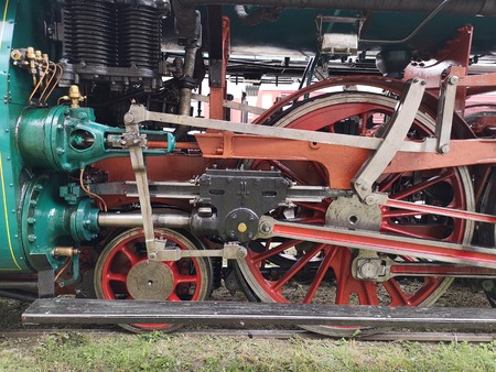 Red wheels of The Historic steam locomotive.