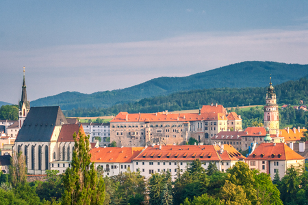 View of the medieval town Cesky Krumlov with the castle, Czech Republic, Europe.のeditorial素材