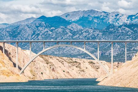 View of Novsko Zdrilo, the strait of the Adriatic Sea in Croatia between the Novigrad Sea (a bay of the Adriatic) and the Velebit Channel.の写真素材
