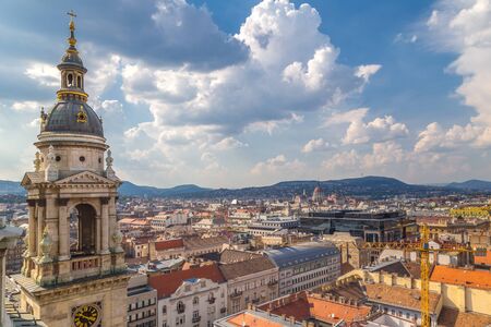 Panoramic view of historic buildings and streets from St. Stephen's Basilica in Budapest,  Hungary, Europe.の写真素材