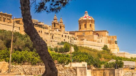 View of Mdina, a fortified medieval city in the Northern Region of Malta, Europe.の写真素材