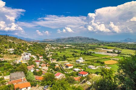 Outskirts of Shkoder town with mountain range on background, Albania, Europe.の写真素材
