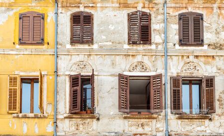 Colorful facade of an old house in Rovinj, Croatia, Europe.の写真素材