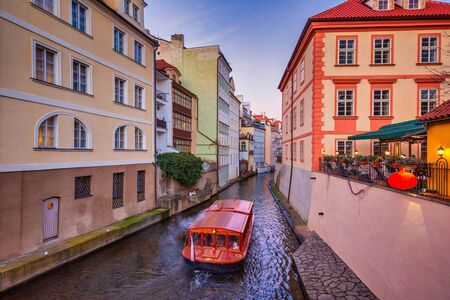 Historic houses along the Vltava creek called Certovka, Lesser Town in Prague, Czech Republic, Europe.の写真素材