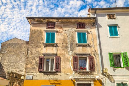 Architecture of buildings in the center of Porec town, Croatia, Europe.