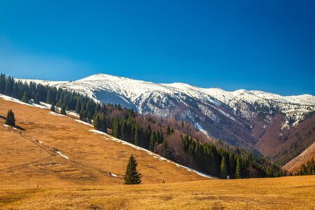 Landscape with mountains with snow at springtime. The Mala Fatra National Park, near the village of...