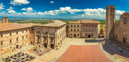 Montepulciano, a medieval and renaissance hill town in  the Italian province of Siena in southern Tuscany, Italy. Panorama view from above to the town and its surroundings.のeditorial素材