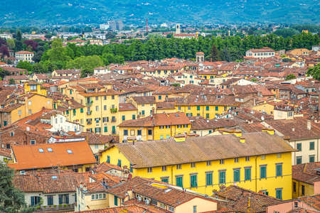 Top view on historic centre of Lucca city in Tuscany, Italy, Europe.のeditorial素材