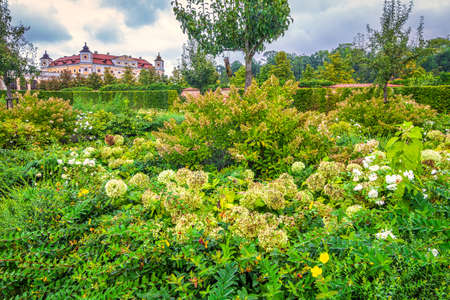 Garden of the baroque castle Milotice in South Moravia, Czech Republic, Europe.の写真素材