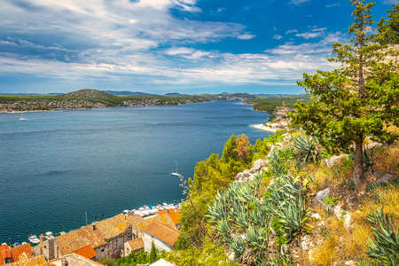 Sea bay near Sibenik, an ancient city on the Dalmatian coast of Adriatic sea in Croatia, Europe.の写真素材