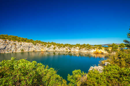The Zmajevo oko, Dragon's Eye lake at sunny day. The Rogoznica village, a popular tourist destination on the Dalmatian coast of Adriatic sea in Croatia, Europe.の写真素材