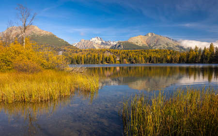 The Strbske pleso, mountain lake at autumn in High Tatras National Park, Slovakia, Europe.の写真素材