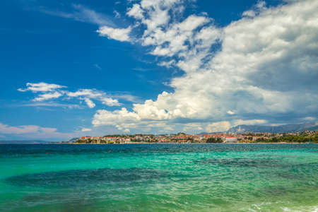 Adriatic coast with Stobrec historical village near Split town on background, Croatia, Europe.
