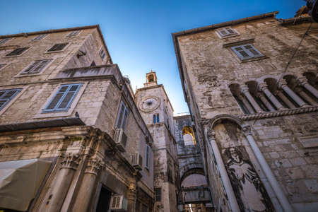 Adjacent buildings at The Iron Gate of Diocletian's Palace in the historic center of Split town, Croatia, Europe.の写真素材