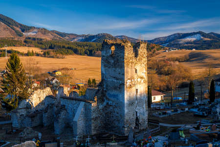 The ruins of the Gothic Church of St. Helena in Stranske village, Slovakia, Europe.の写真素材