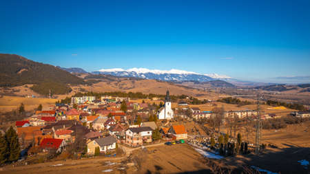 The village Marincek with Church of St. Martin, Slovakia, Europe.の写真素材