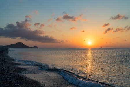 Afandou sea beach in Rhodes at sunrise of sunny summer day, Greece, Europe.の写真素材