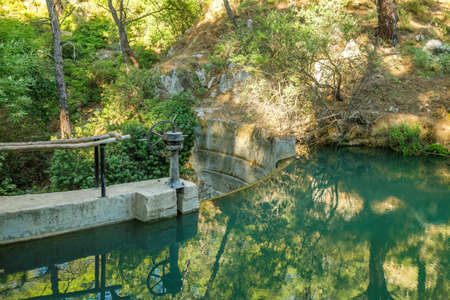 Lake in The seven springs waterfall forest area in the island of Rhodes, Greece, Europe.の写真素材