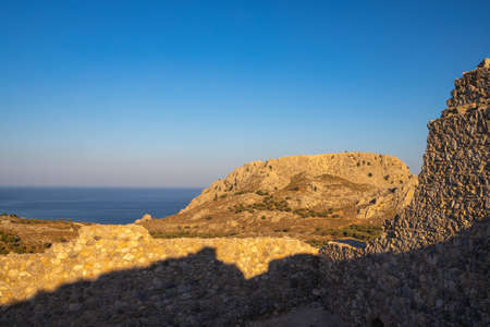 A view of the east coast of the island of Rhodes, Greece, Europe.の写真素材