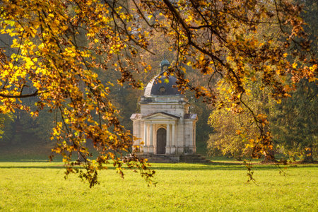The Mausoleum in the historical park of The Lednicke Rovne town, Slovakia, Europe.の写真素材