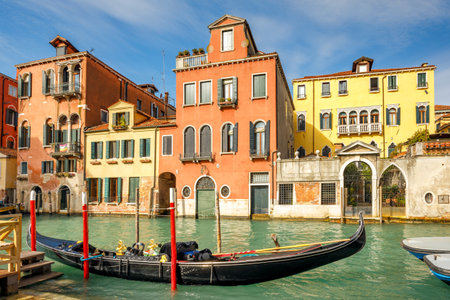 Gondola in a canal of the old town of Venice, Italy, Europe.の写真素材