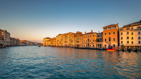 The Grand Canal in Venice at a beautiful sunny morning, Italy, Europe.の写真素材