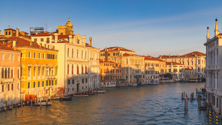 The Grand Canal in Venice at a beautiful sunny morning, Italy, Europe.の写真素材