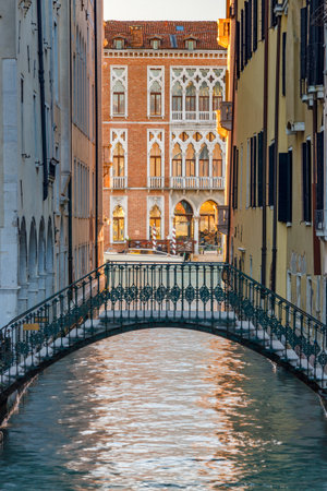 Iron bridge over the canal in Venice, , Italy, Europe.の写真素材