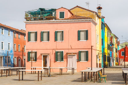 The Burano island with a colorful houses near Venice, Italy, Europe.の写真素材