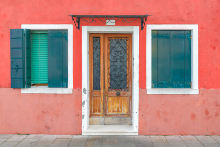 Colorful house on The Burano island near Venice, Italy, Europe.の写真素材
