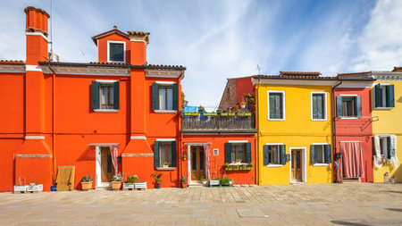 Colorful houses on The Burano island near Venice, Italy, Europe.の写真素材