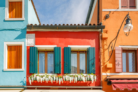 Colorful houses on The Burano island near Venice, Italy, Europe.の写真素材