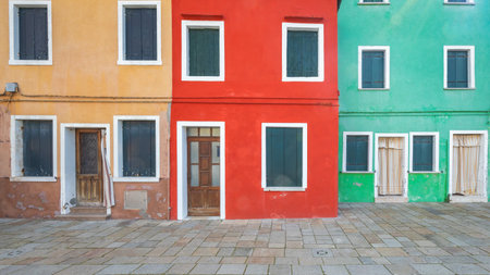 Colorful houses on The Burano island near Venice, Italy, Europe.の写真素材
