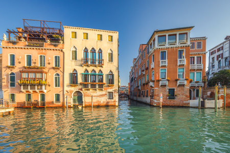 The Grand Canal in Venice at a beautiful sunny morning, Italy, Europe.の写真素材
