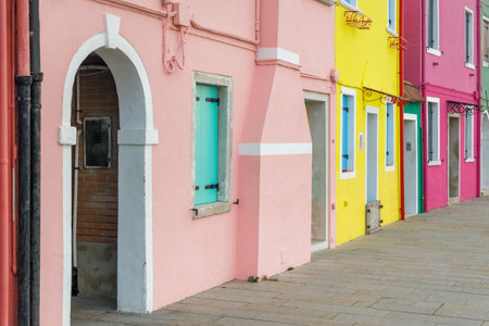 Colorful houses on The Burano island near Venice, Italy, Europe.の写真素材