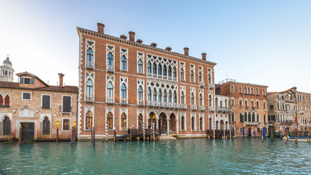 The Grand Canal in Venice at a beautiful sunny morning, Italy, Europe.の写真素材