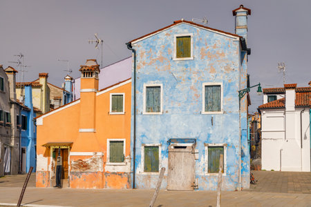Colorful houses on The Burano island near Venice, Italy, Europe.の写真素材