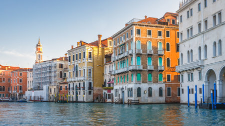 The Grand Canal with historic buildings in Venice at a beautiful sunny morning, Italy, Europe.の写真素材