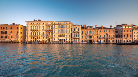 The Grand Canal in Venice at a beautiful sunny morning, Italy, Europe.の写真素材