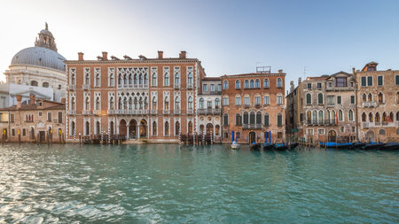 The Grand Canal in Venice at a beautiful sunny morning, Italy, Europe.の写真素材