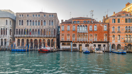 The Grand Canal with historic buildings in Venice at a beautiful sunny morning, Italy, Europe.の写真素材