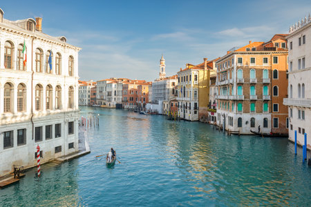 The Grand Canal in Venice at a beautiful sunny morning, Italy, Europe.の写真素材