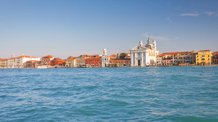 Giudecca canal in Venice with St. Mary of the Rosary church, Italy, Europe.の写真素材