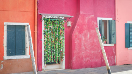Colorful houses on The Burano island near Venice, Italy, Europe.の写真素材