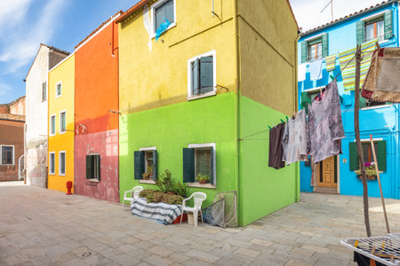 Colorful houses on The Burano island near Venice, Italy, Europe.の写真素材