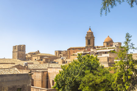 Historic stone building with Church of Saint Julian in Erice town in northwestern Sicily near Trapani, Italy, Europe.の写真素材