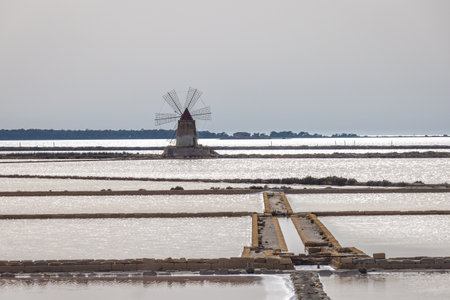 Marsala - Saline dello Stagnone, salt lake in the natural reserve of the Stagnone islands of Marsala...