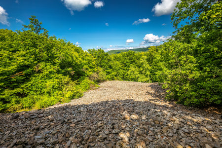Basalt stone sea in the Somoska national nature reserve, Slovakia, Europe.の写真素材